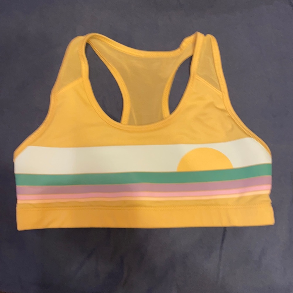 Yellow strip kids sports bra.